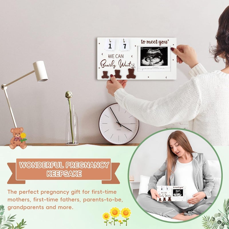 OFUSUY 11 Pcs Pregnancy Announcement Set, Baby Reveal Ideas Include Felt Letter Board Sonogram Picture Frame Baby Bodysuit Bear Booties for Pregnancy Announcement Photo Props Coming Soon Baby Announcement - Image 4